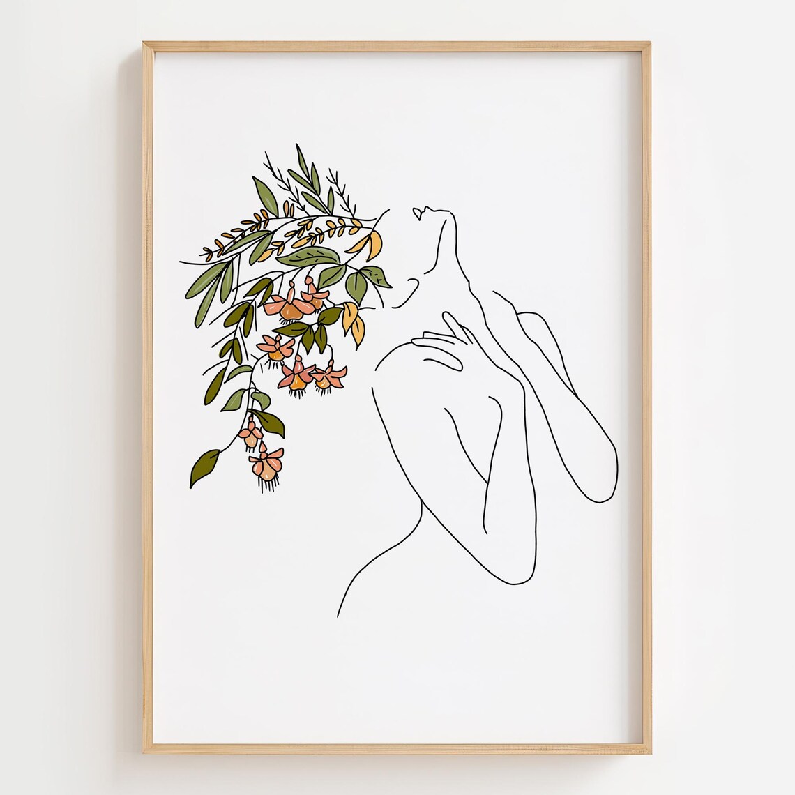 Flower Line Art Print, Woman Body Sketch