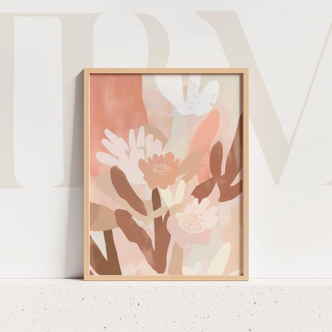 Blush Cream and Terracotta Abstract Floral Art Painting Poster - Image 4