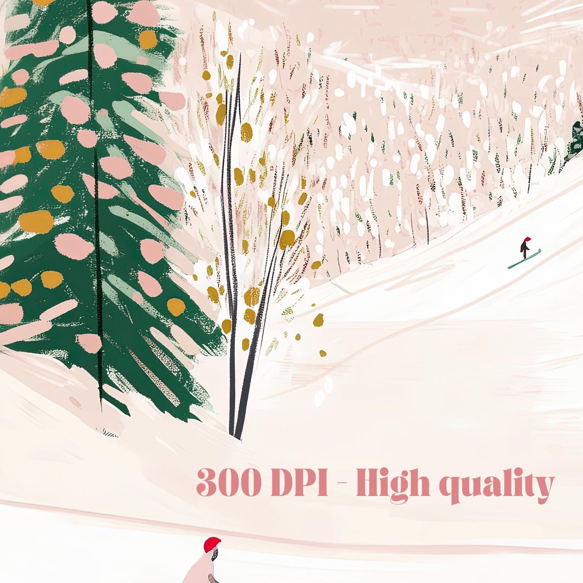 Winter Skiing Landscape Art Print Cozy Snowy Mountain Scene Minimalist Holiday Decor Gift For Ski Lovers - Image 2