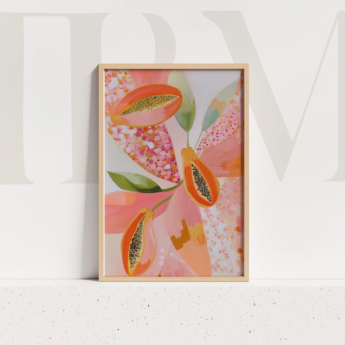 Sliced Papaya Tropical Fruit Pink Watercolor Abstract Art Poster