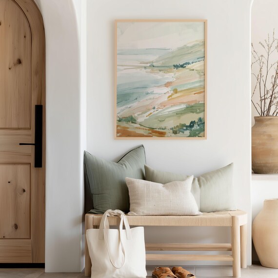Pastel Coastal Landscape Art Print Abstract Beach Painting