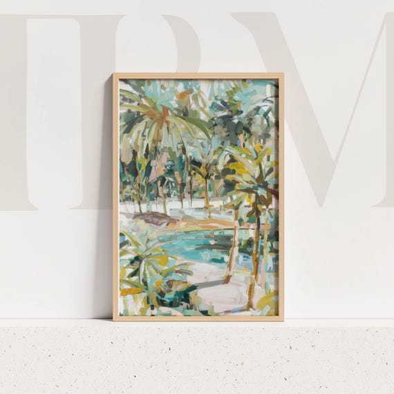 Tropical Jungle Print Abstract Palm Tree Landscape