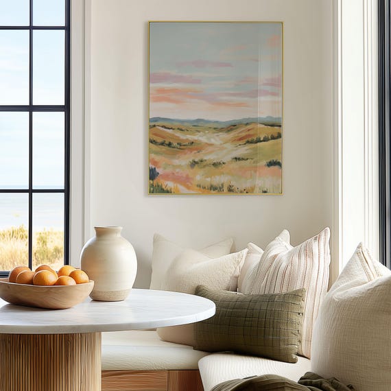 Pastel Sunset Landscape Print Prairie Wall Art Impressionist