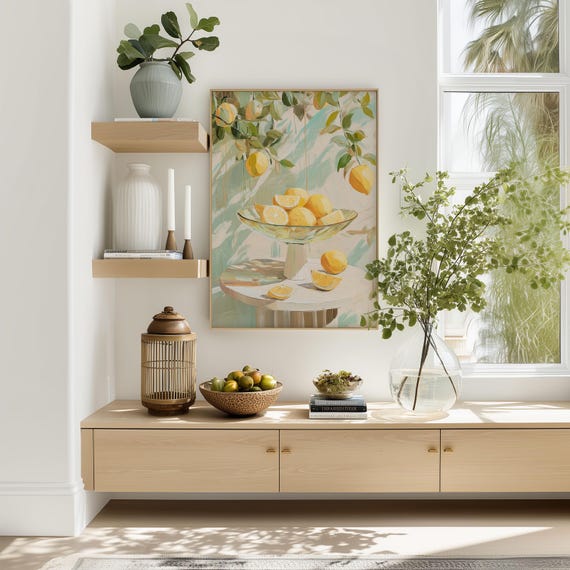 Lemon Still Life Kitchen Art Print Mediterranean Citrus Painting