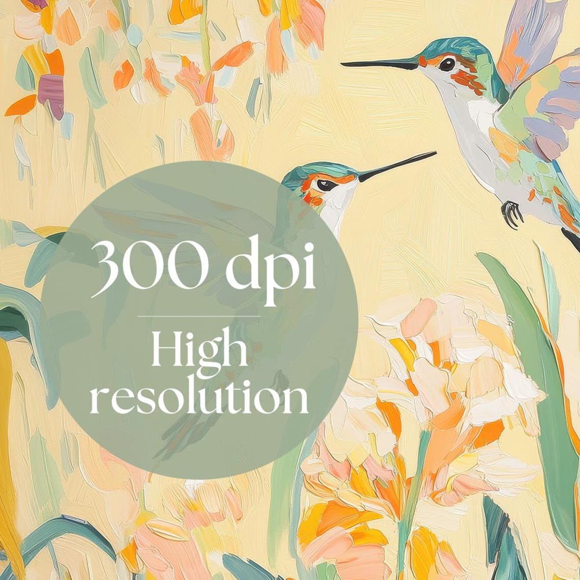 Two Hummingbirds among Wildflowers Painterly Nature Art Poster - Image 2