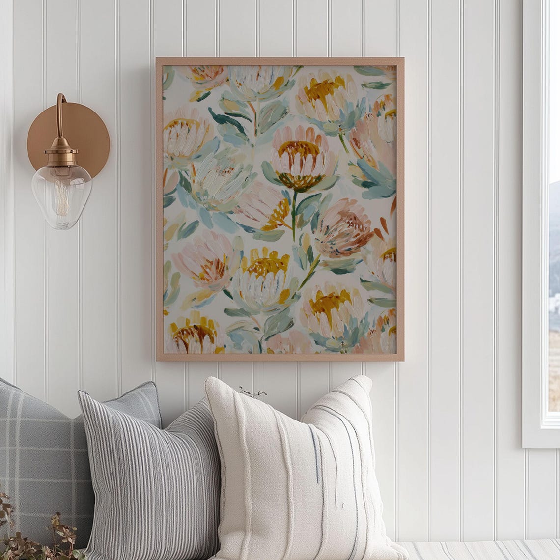 Coastal Protea Floral Art Print Pastel Botanical Wall Decor