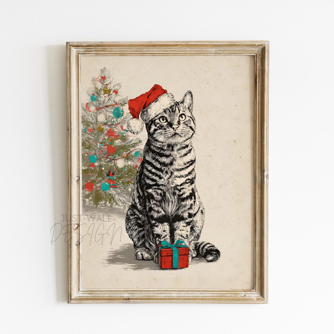 Cat Christmas Vintage Holiday Poster