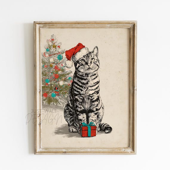 Cat Christmas Vintage Holiday Poster