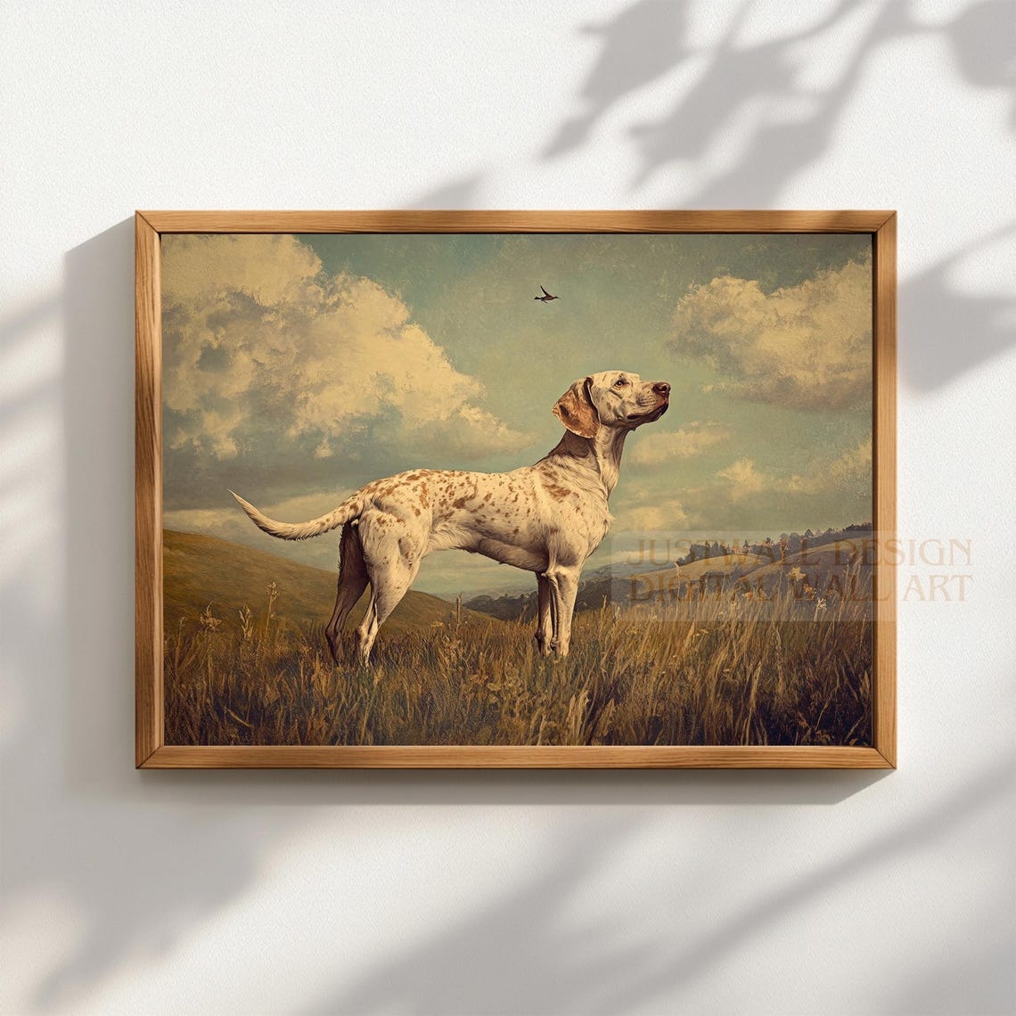 English Setter Pointer Dog in Summer Field Vintage Hunting Art Poster