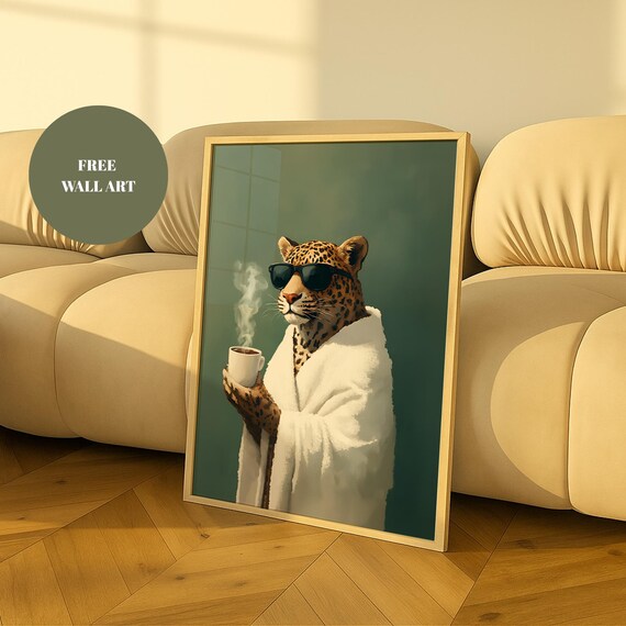 Sage Green Wall Art Leopard Print Prints Funny Bathroom Trendy Apartment Decor
