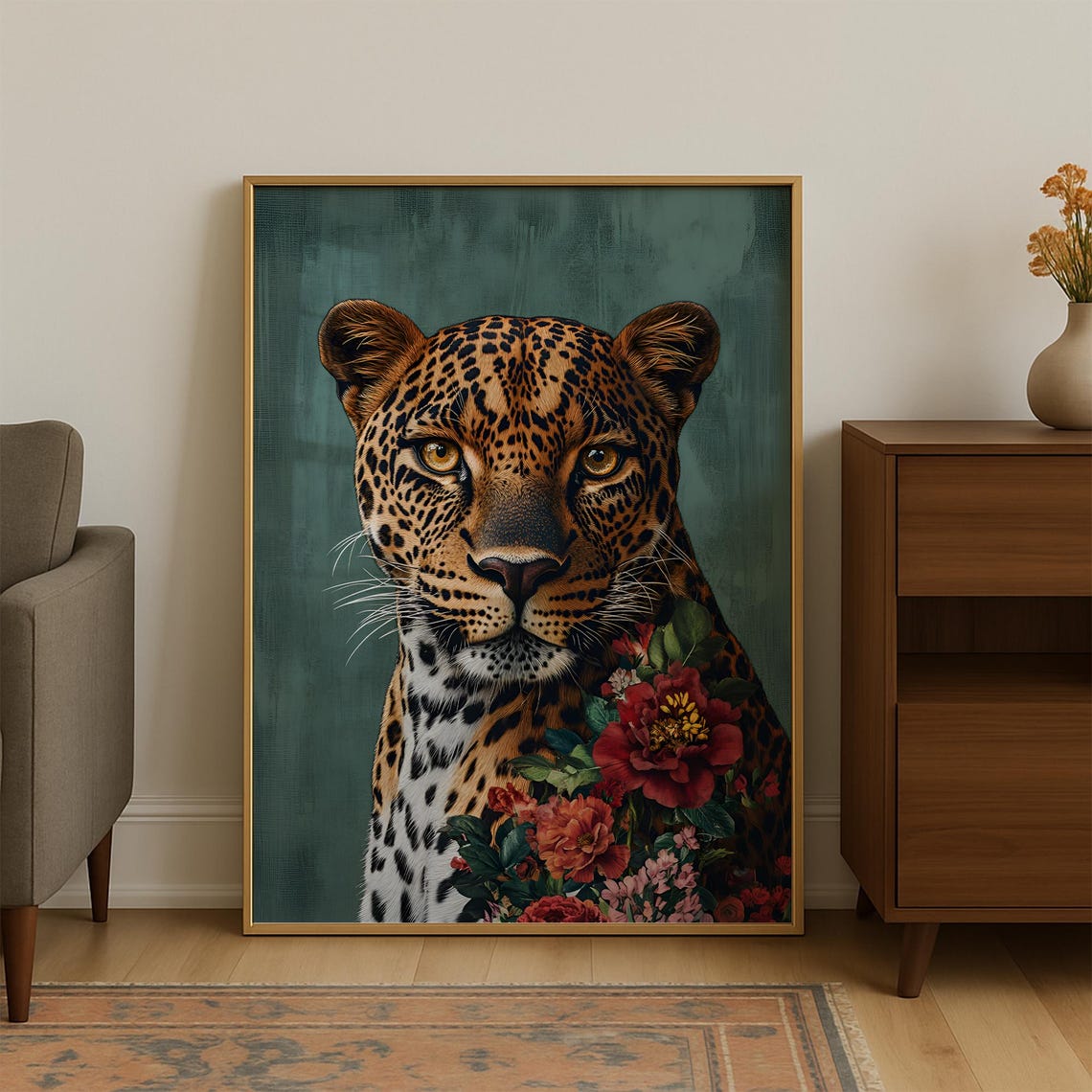 Sage Green Wall Art Leopard Print Extra Large Dopamine Decor Cheetah Preppy Maximalist