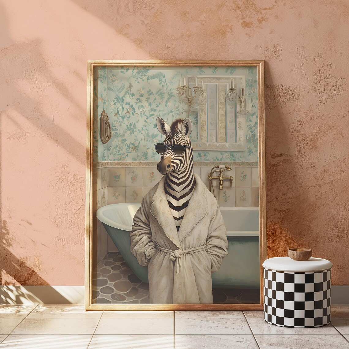 Funny Bathroom Wall Art Zebra In Bathrobe With Sunglasses Quirky Animal Decor Poster Print