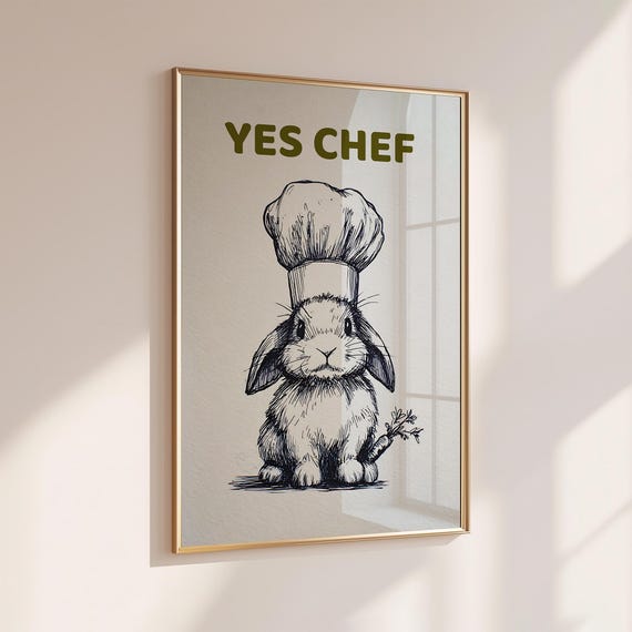 Yes Chef Rabbit And Kitchen Wall Art Dining Room Poster Gifts Prints
