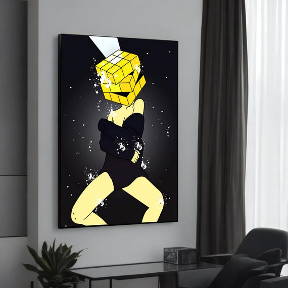 Abstract Figure With Cube, Graffiti Painting Art Print