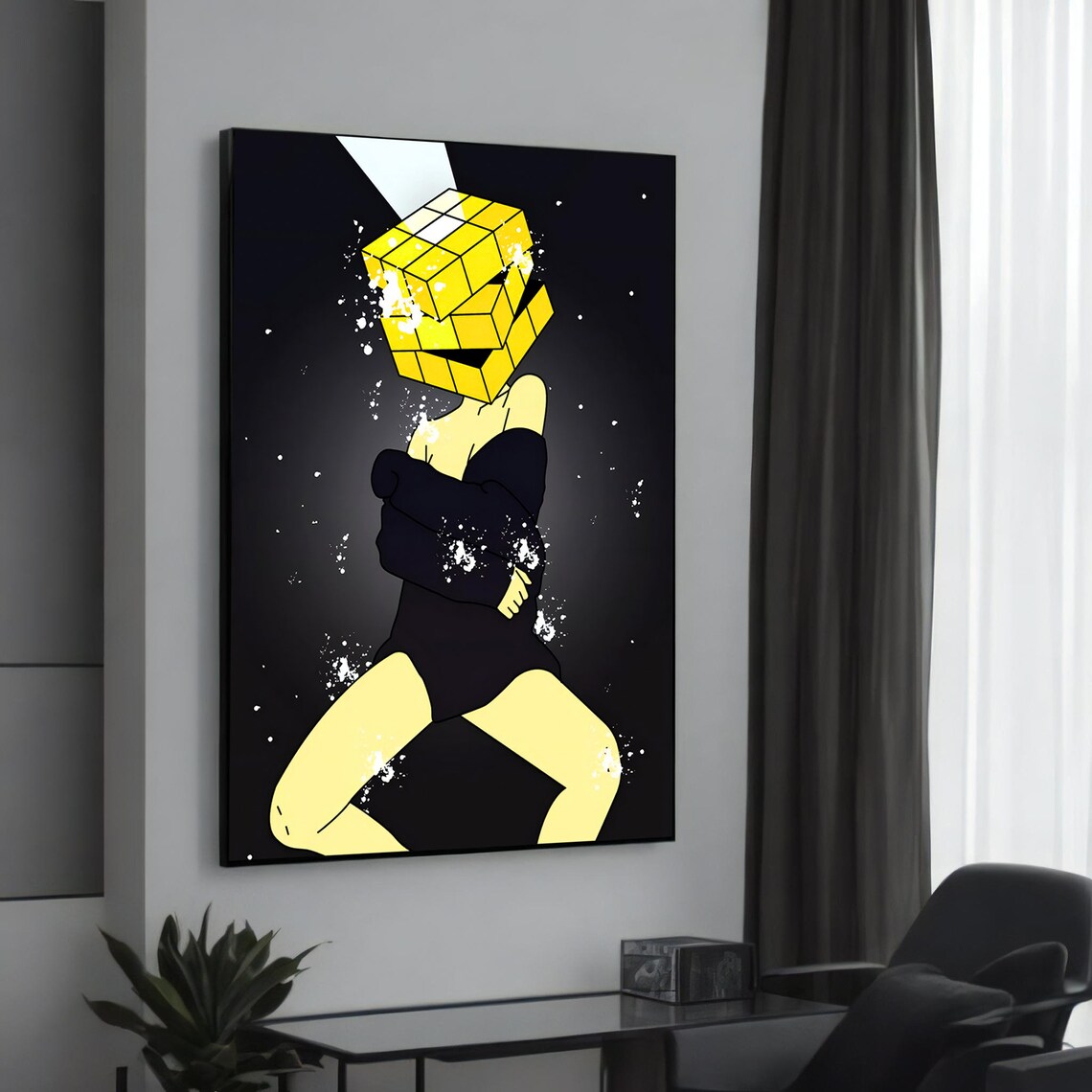 Abstract Figure With Cube, Graffiti Painting Art Print