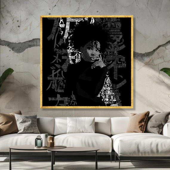 Afro Woman Portrait Canvas Black And White Typography Art Urban Wall Decor Modern Female Silhouette Contemporary Home Decoration