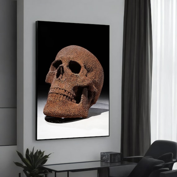 Rustic Skull Sculpture Modern Canvas Painting Unique Gothic Art For Contemporary Wall Decor