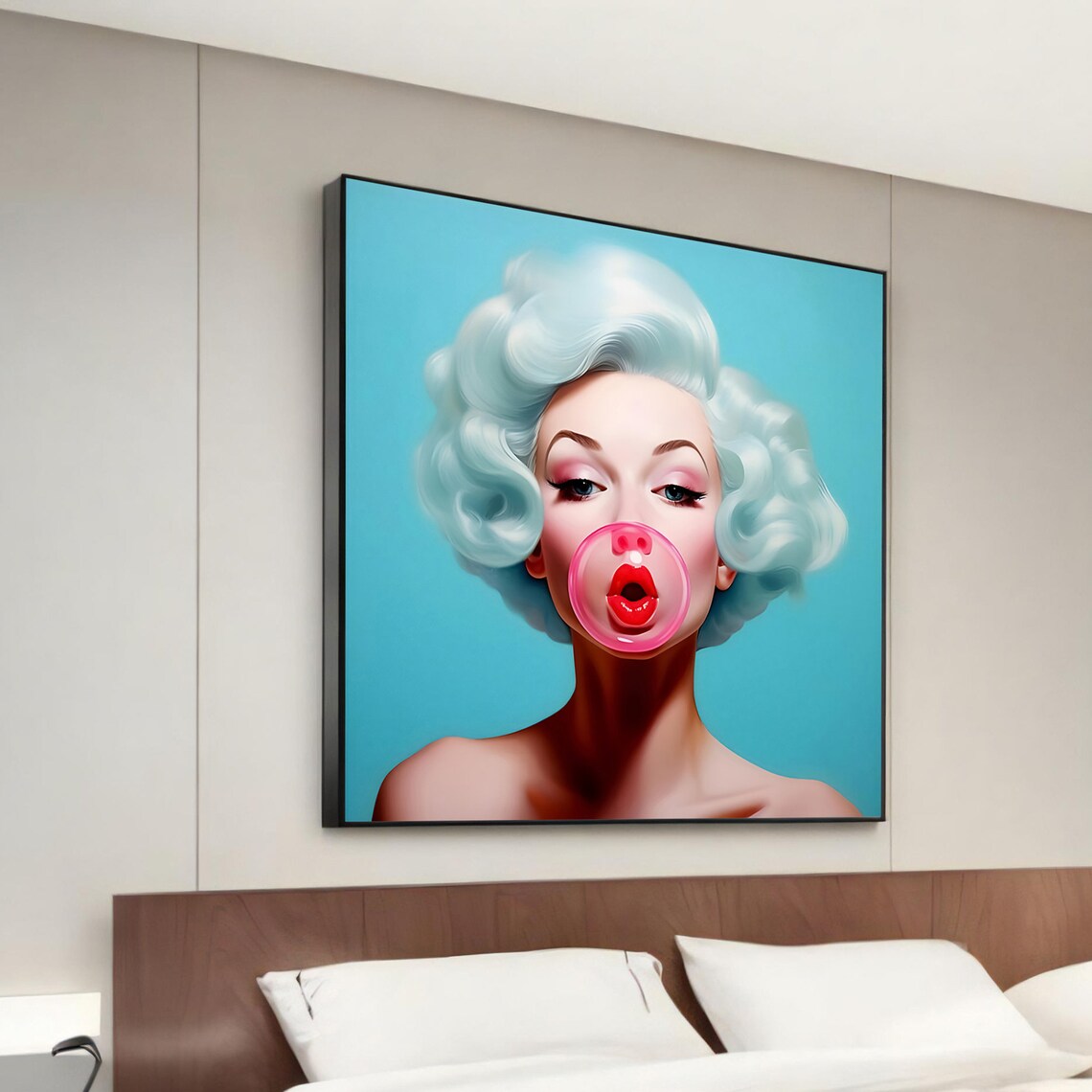 Pop Art Whimsy Woman With Bubblegum, Art Print