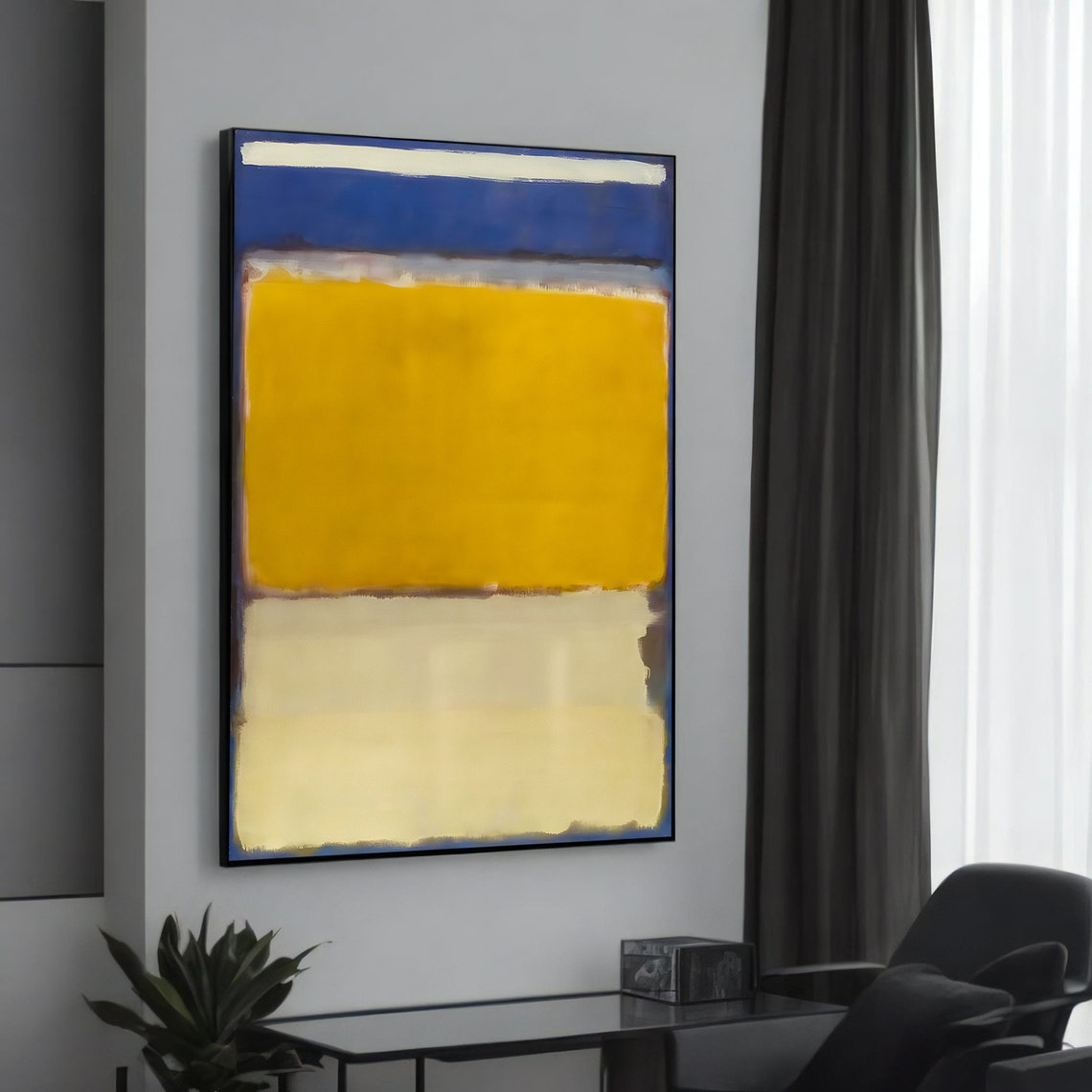 Yellow Blue and Beige Color Blocks Modern Abstract Canvas Poster