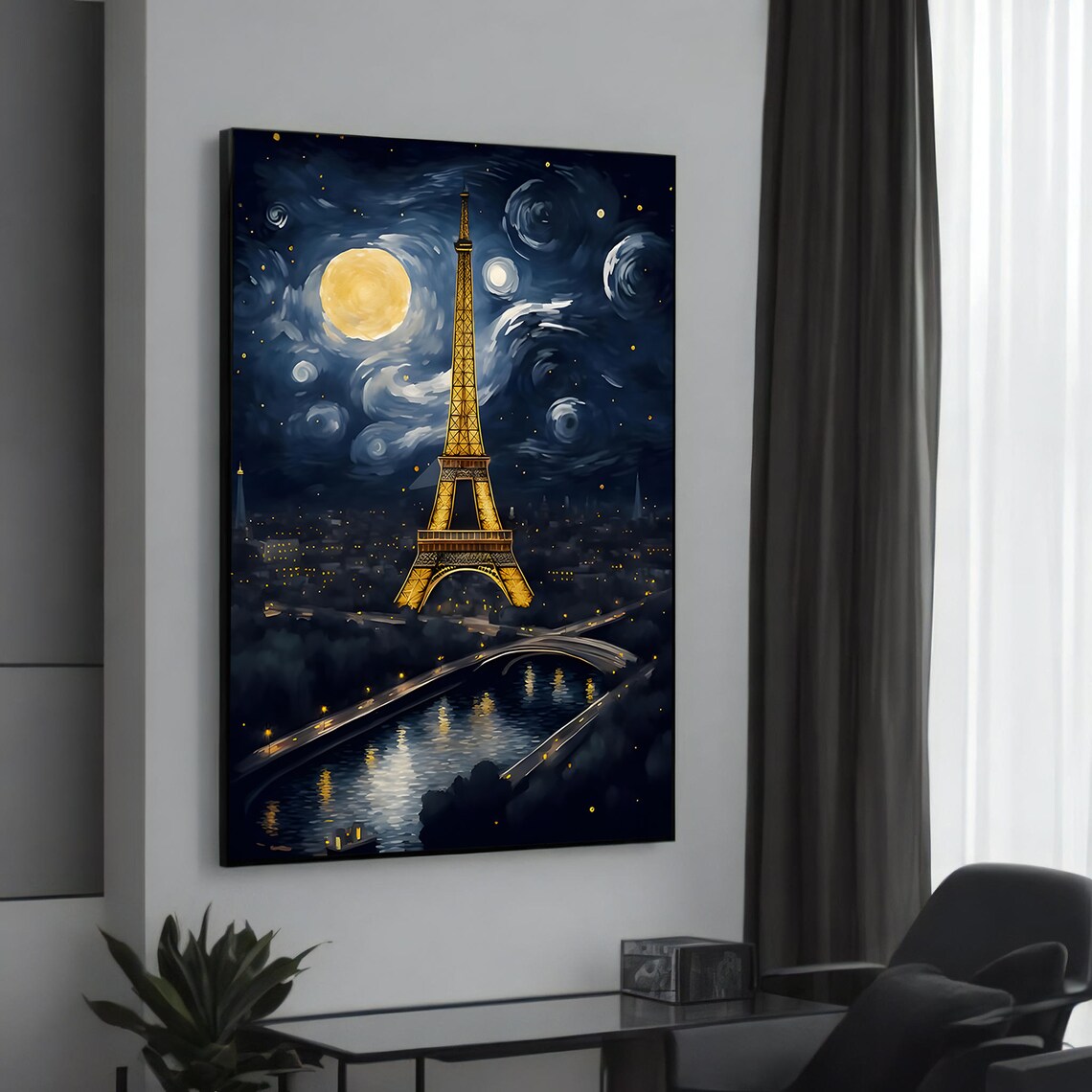 Paris At Night Eiffel Tower Starry Sky Travel Poster