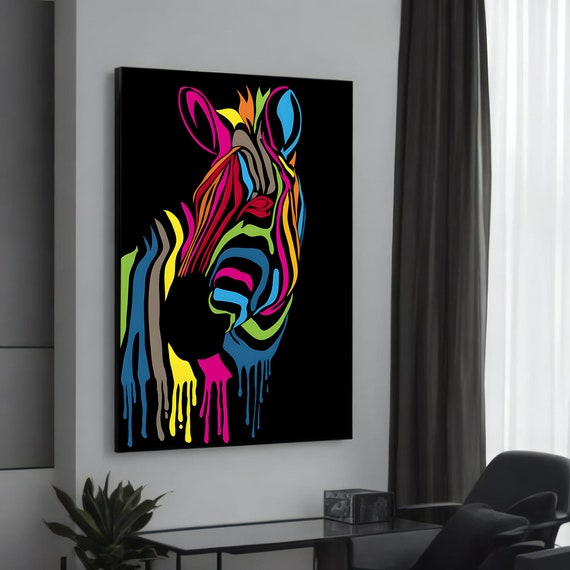 Colorful Zebra Canvas Painting Vibrant Animal Art Bold And Playful Decor Modern Wall For Lovers