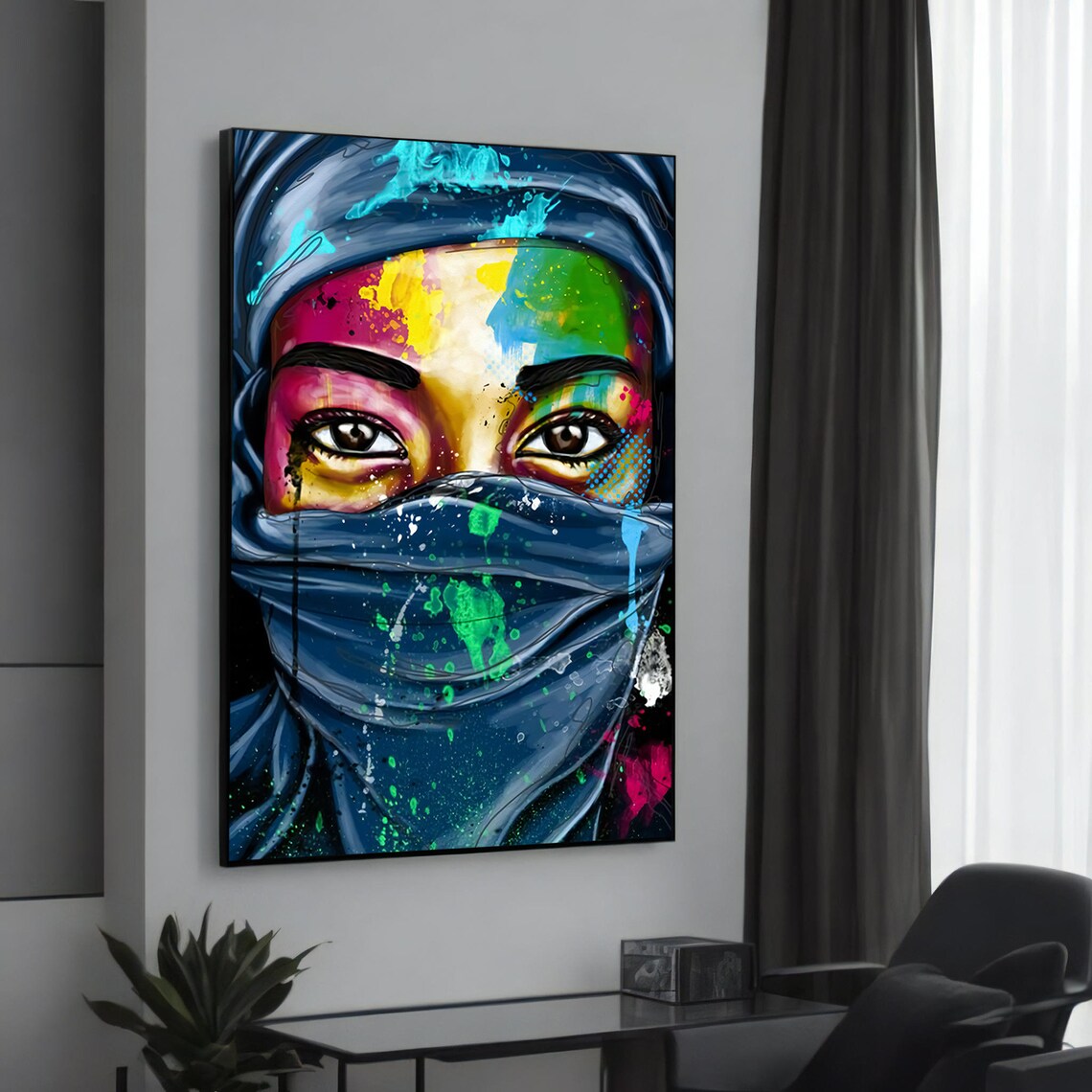 Veiled Woman Eyes Colorful Splash Graffiti Pop Art Portrait Poster