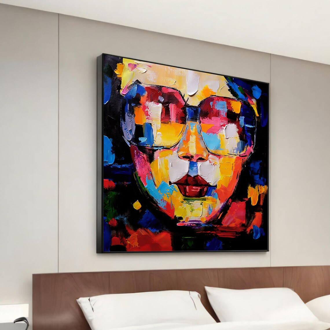 Woman With Sunglasses Colorful Oil Paint Abstract Portrait Wall Art