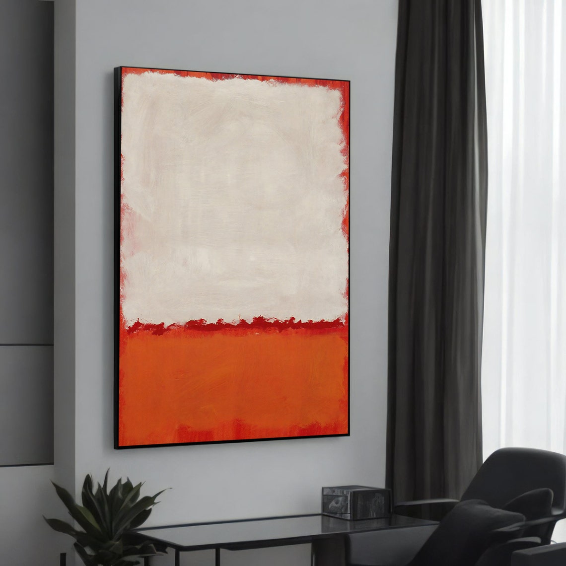 Soft White and Orange Color Blocks Minimalist Abstract Canvas Poster