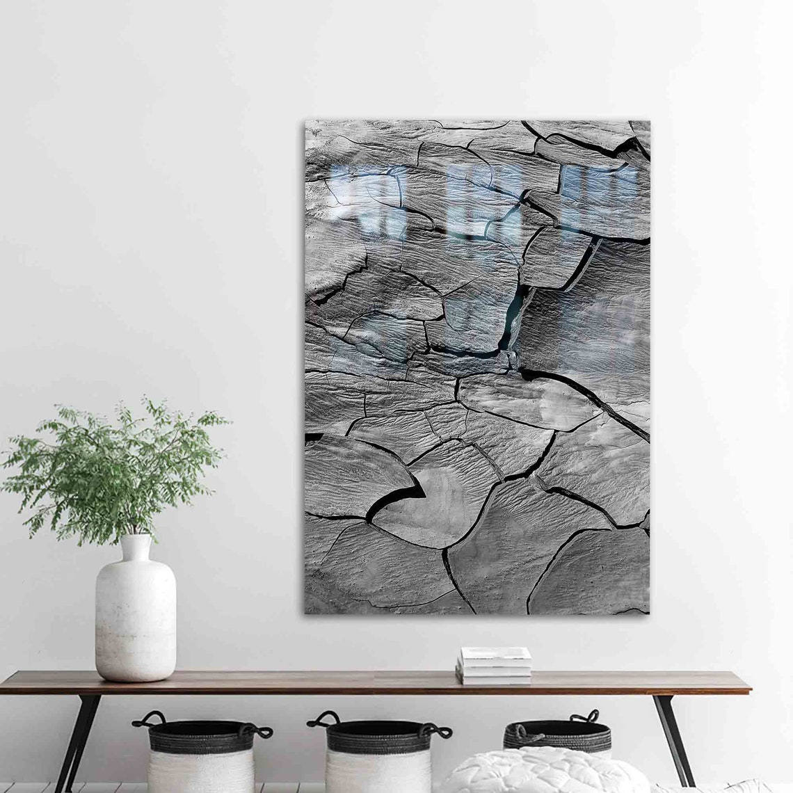 Black and White Cracked Stone Texture Abstract Photography Poster