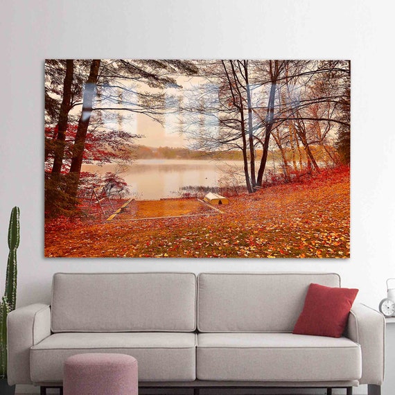 Tempered Glass Printing Wall Decor View Art Lake Landscape Tree