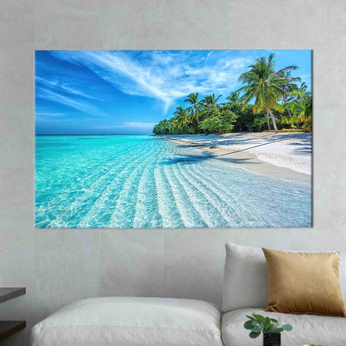 Tropical Beach Crystal Clear Turquoise Water Palms Canvas Print