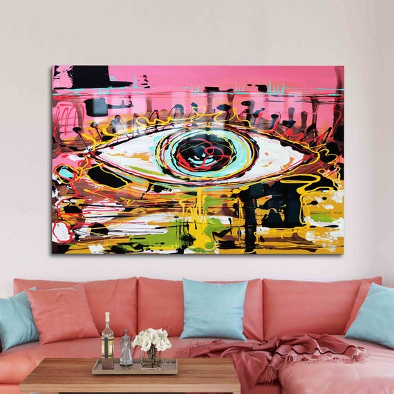 Glass Printing Wall Art Mural Pink Eye Tempered Abstract Graffiti Street