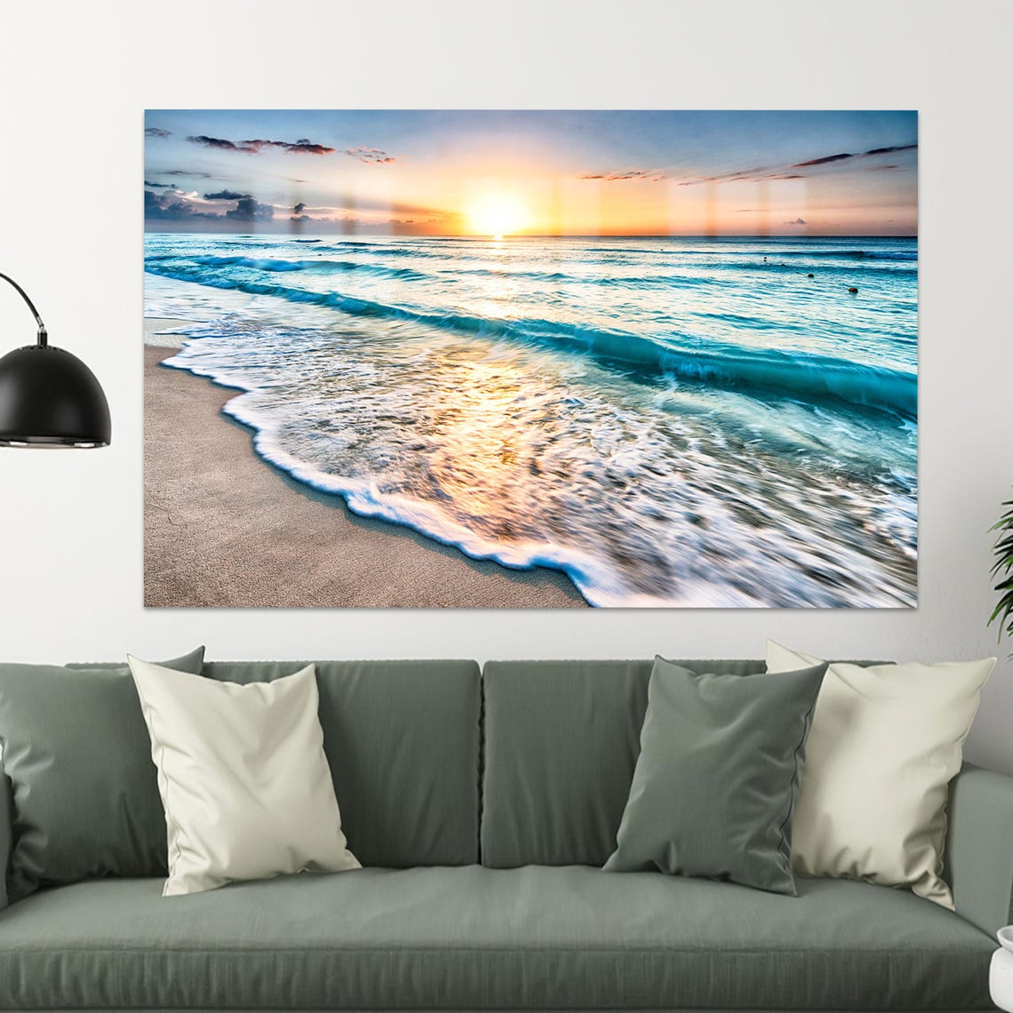 Tropical Beach Ocean Sunset Waves Panoramic Photography Print