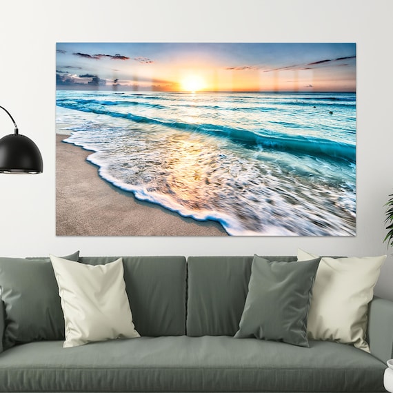Sunset At The Ocean Glass Decor Beach Scenery Wall Decoration Sea Landscape Art Halloween