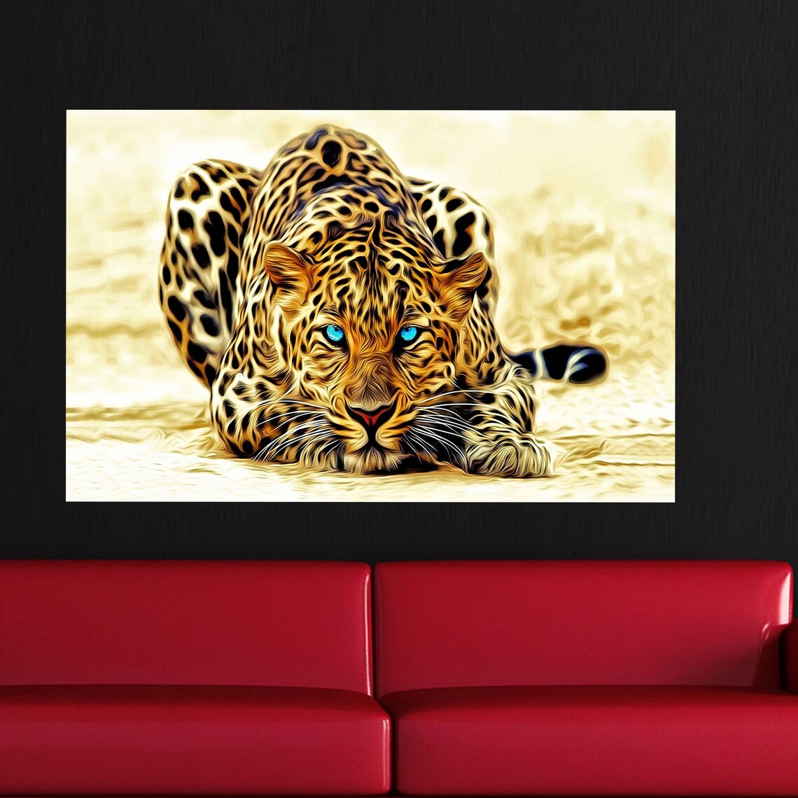 Blue Eyed Tiger Art Print, Boho Wall Decor