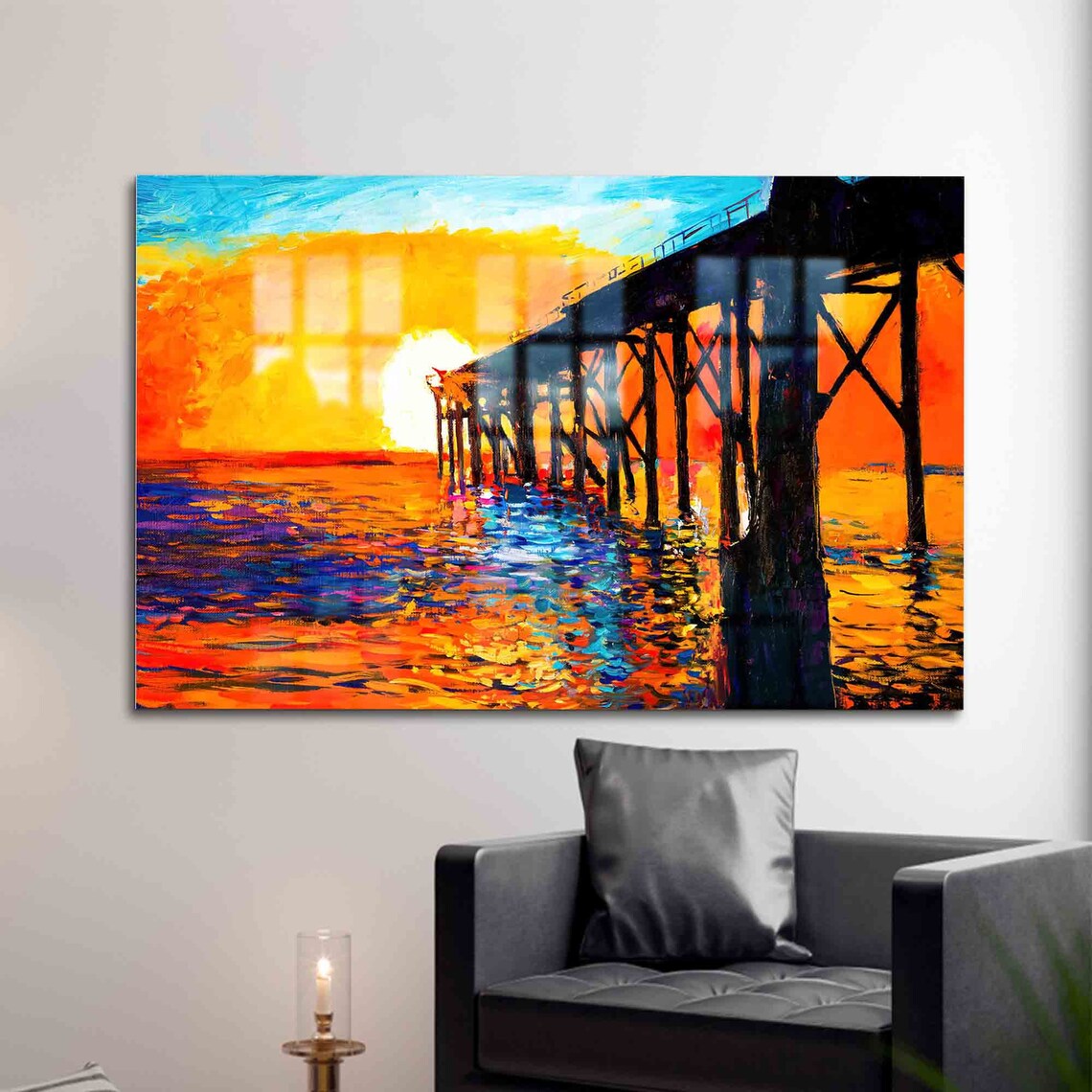 Sunset Glass Dock Abstract Landscape Art Print