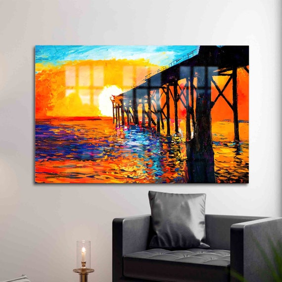 Sunset Glass Dock Abstract Landscape Art Print
