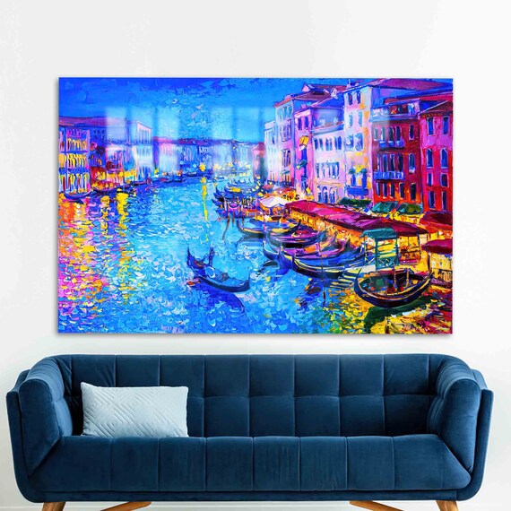 Venice Grand Canal with Gondolas at Dusk Colorful Oil Painting Poster