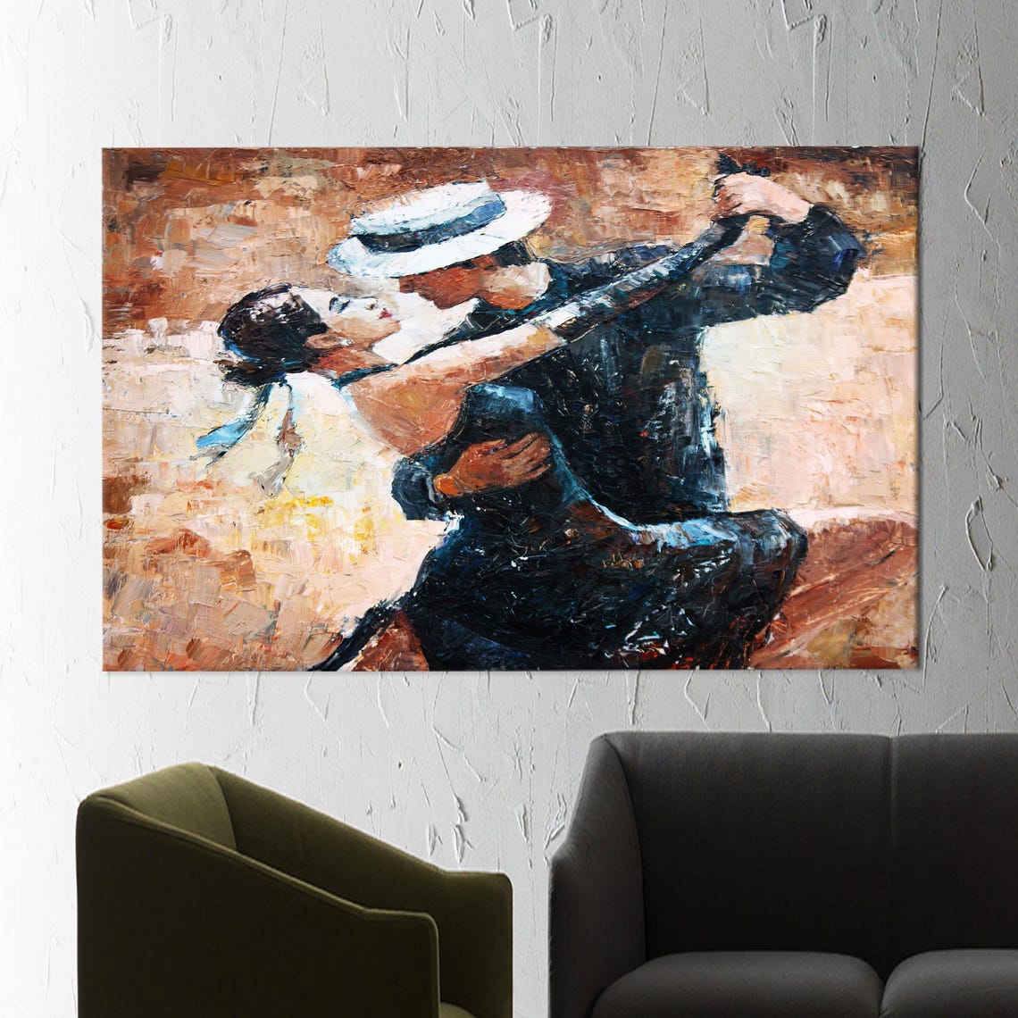 Tango Dancers Passionate Couple Oil Painting Romantic Dance Poster