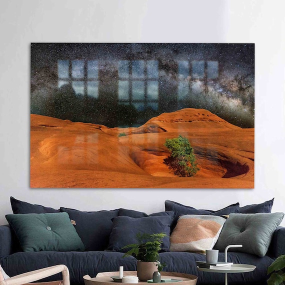 Wall Decor Mural Art Glass Alone Tree Starry Sky Tempered Cosmos Space