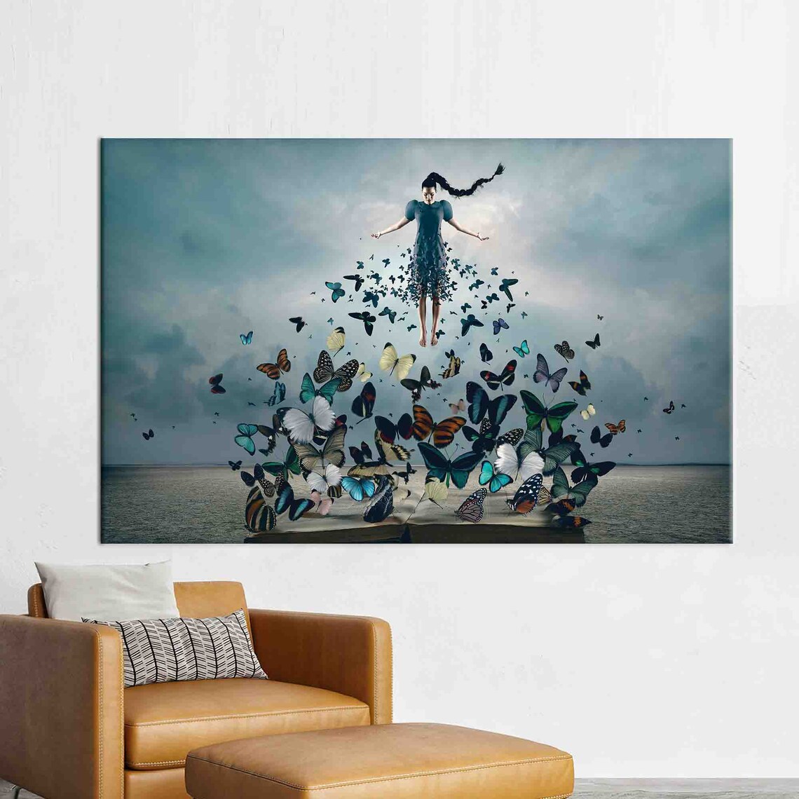 Woman With Butterflies, Abstract Wall Art Print