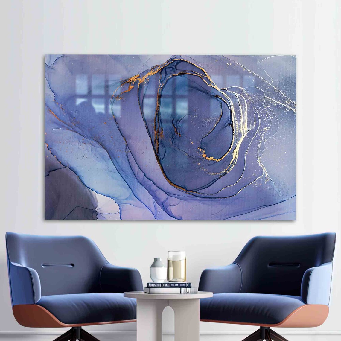 Purple Marble Gold Veins Abstract Luxury Wall Art for Living Room