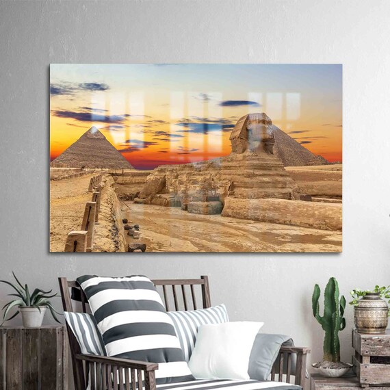 Giza Pyramids Sphinx Egypt Sunset Photography Travel Art Poster