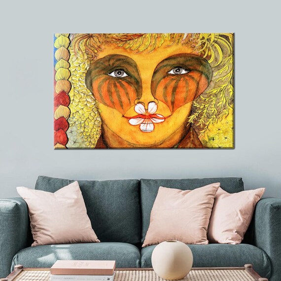 Abstract Colorful Woman Face Floral Bohemian Portrait Wall Art