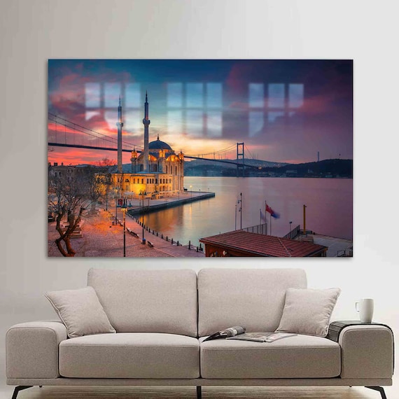 Glass Wall Art Decoration Istanbul Mosque Ortakoy Printing Cityscape