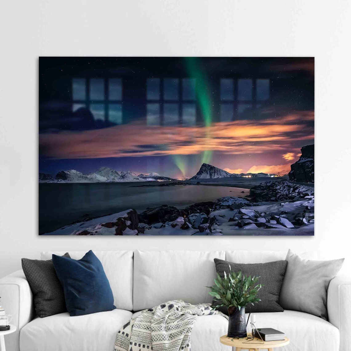 Tempered Glass Wall Decoration Art View Milky Way Colorful Sky Mountain