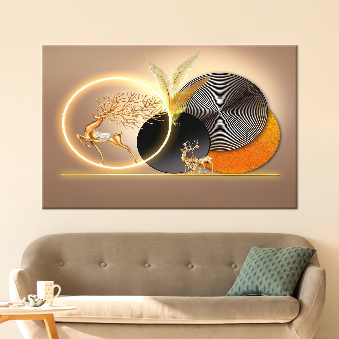 Golden Deer Abstract Geometric Luxury Gold Circle Animal Poster