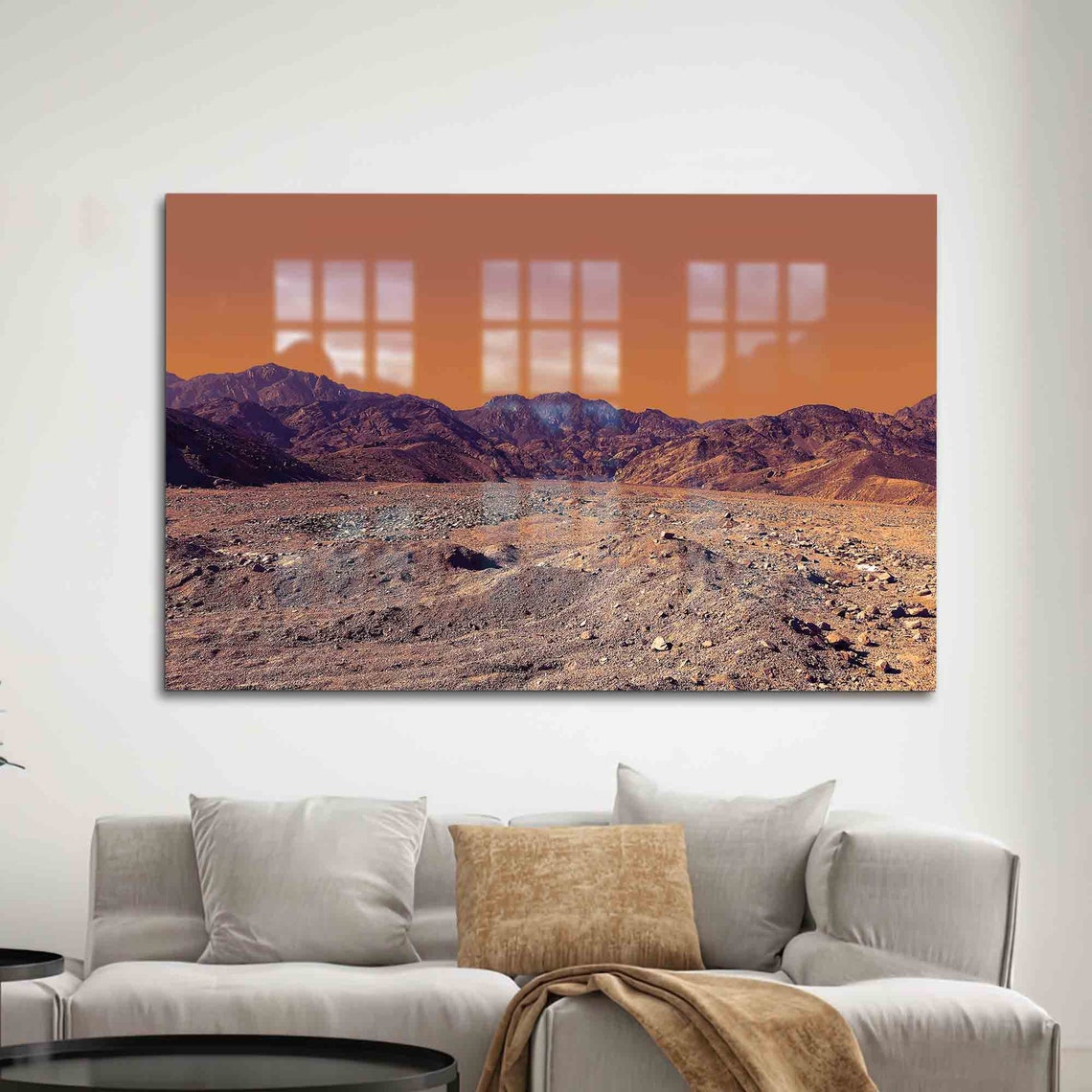 Desert Mountains Under Burnt Orange Sky Moody Landscape Art Poster