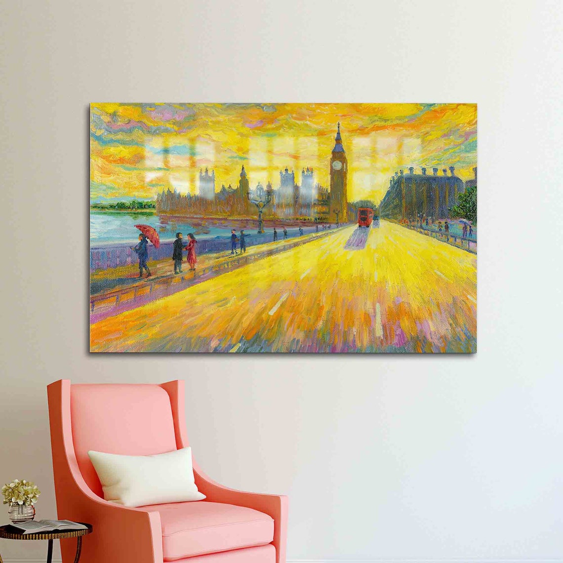 London Golden Hour Big Ben Westminster Bridge Impressionist Wall Art