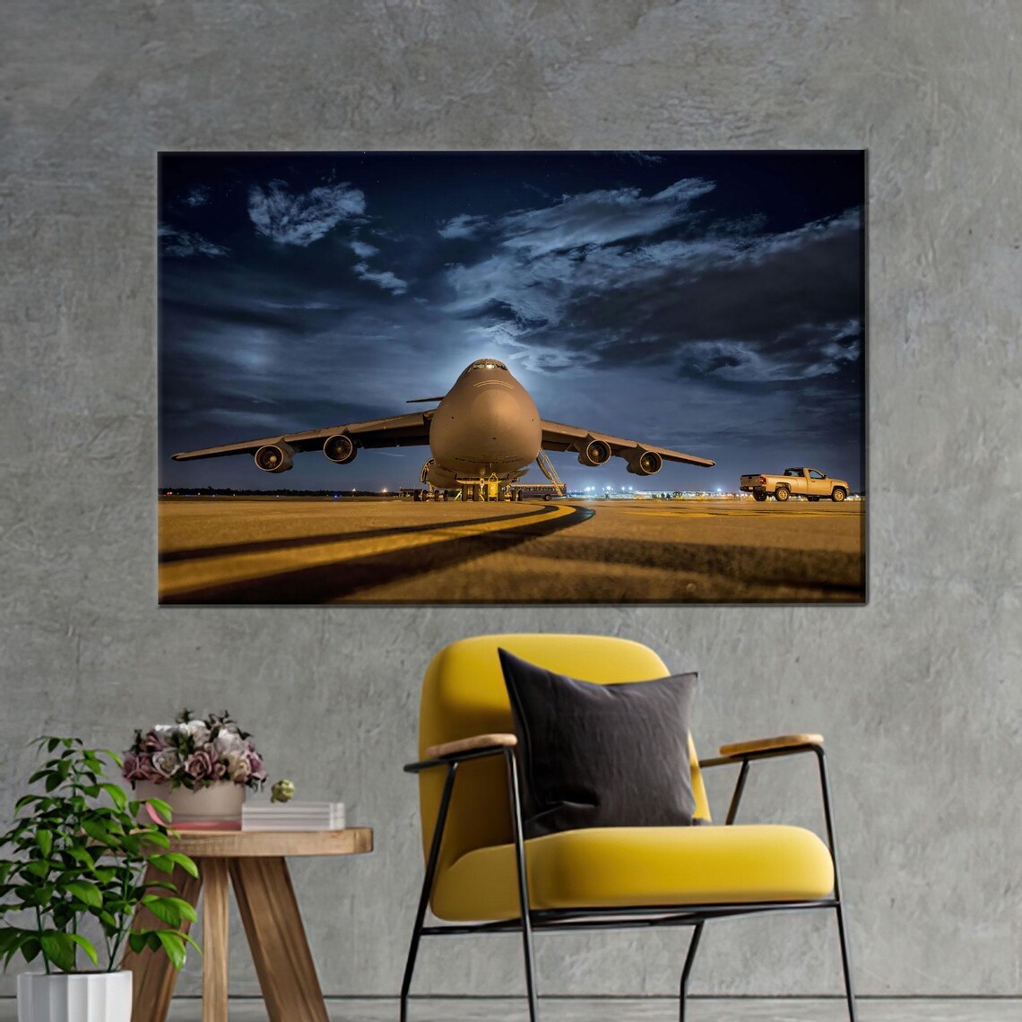 Military Cargo Plane Moonlit Airport Night Aviation Photography Poster